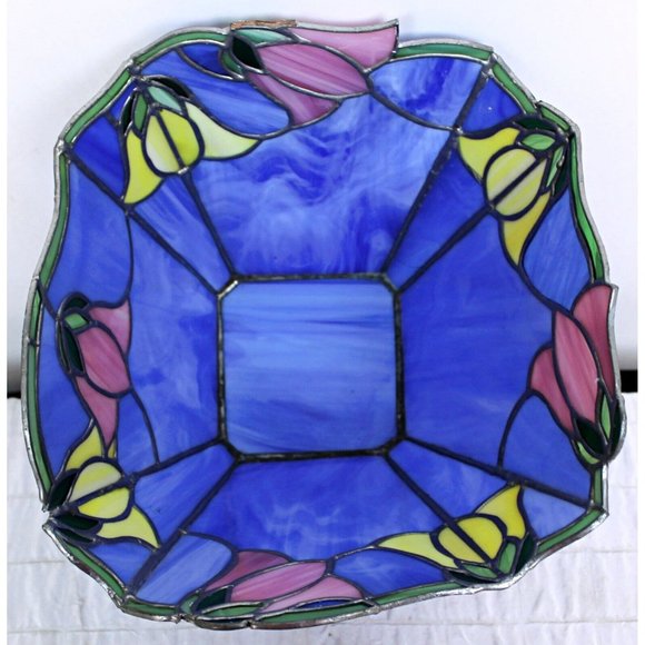 VTG Tiffany Style Stained Glass Tulips Flower Vase Waste Basket Multi Use Decor - Picture 8 of 11